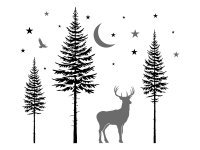 Wandtattoo Waldlandschaft mit Hirsch und Mond Motivansicht