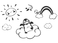 Wandtattoo Fröhlicher Pinguin auf Wolken Motivansicht