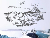 Wandtattoo Vulkanlandschaft mit Dinosaurier