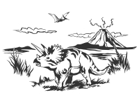 Wandtattoo Vulkanlandschaft mit Dinosaurier Motivansicht