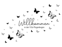 Wandtattoo Willkommen Kita mit Schmetterlingen Motivansicht