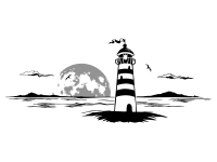 Wandtattoo Leuchtturm am Meer mit Mond Motivansicht