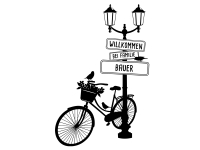 Wandtattoo Nostalgische Laterne mit Fahrrad und Name Motivansicht