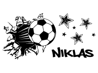 Wandtattoo Fußball mit Name und Sternen Motivansicht