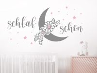 Wandtattoo Schlaf schön Mond mit Blüten