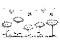 Wandtattoo Blumenwiese mit Vögeln Motivansicht