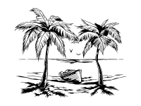 Wandtattoo Palmenstrand mit Boot Motivansicht
