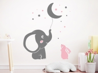 Wandtattoo Elefant mit Mond und Häschen