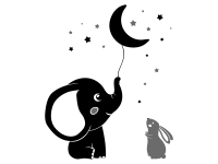 Wandtattoo Elefant mit Mond und Häschen Motivansicht