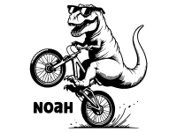 Wandtattoo Cooler Dino mit Rad und Name Motivansicht