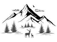 Wandtattoo Berglandschaft mit Hirschen Motivansicht