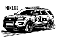 Wandtattoo Polizeifahrzeug mit Name Motivansicht