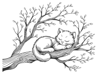 Wandtattoo Ast mit schlafendem Kätzchen Motivansicht