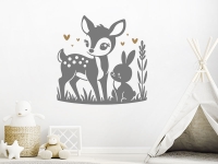 Wandtattoo Reh und Häschen mit Herzen