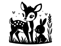 Wandtattoo Reh und Häschen mit Herzen Motivansicht