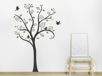 Wandtattoo Geschwungener Baum mit Vögeln