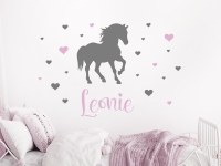 Wandtattoo Pferd mit Herzen und Name
