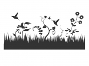 Wandtattoo Blumen Wiese mit Kolibris Motivansicht