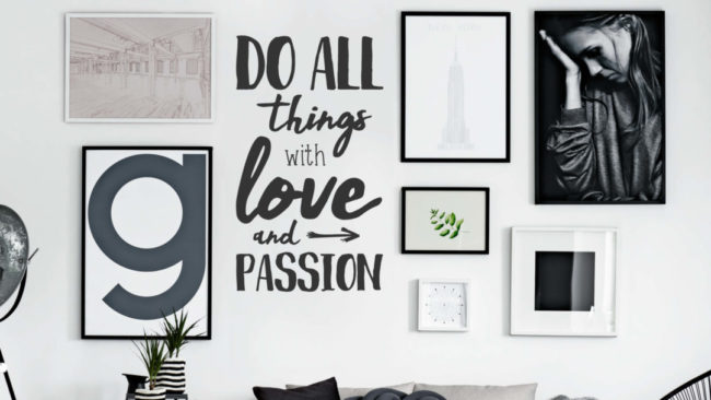 Wandtattoo Handschrift für die Wände Do all things with love Do all things with love and passion Handschrift Wandtattoo