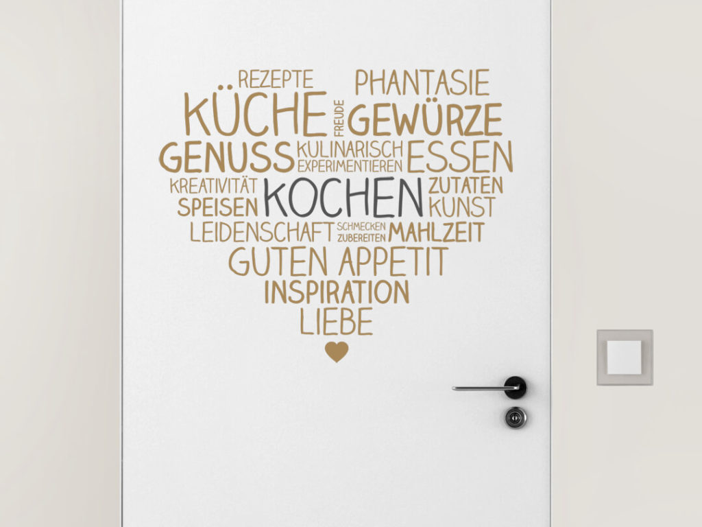 Wandtattoo an der Küchentür Kochen mit Herz
