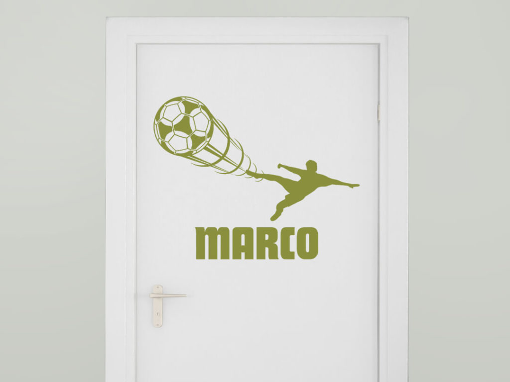 Wandtattoo auf Tür mit Fußballer und Wunschname