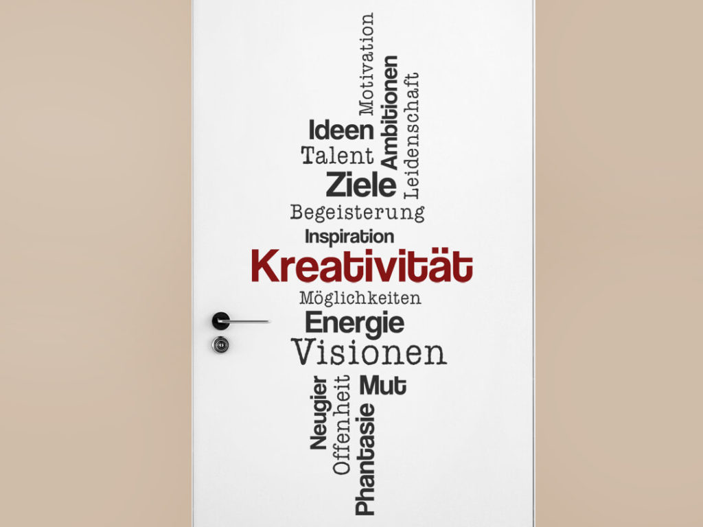 Wandtattoo an der Tür Kreativität Wortwolke